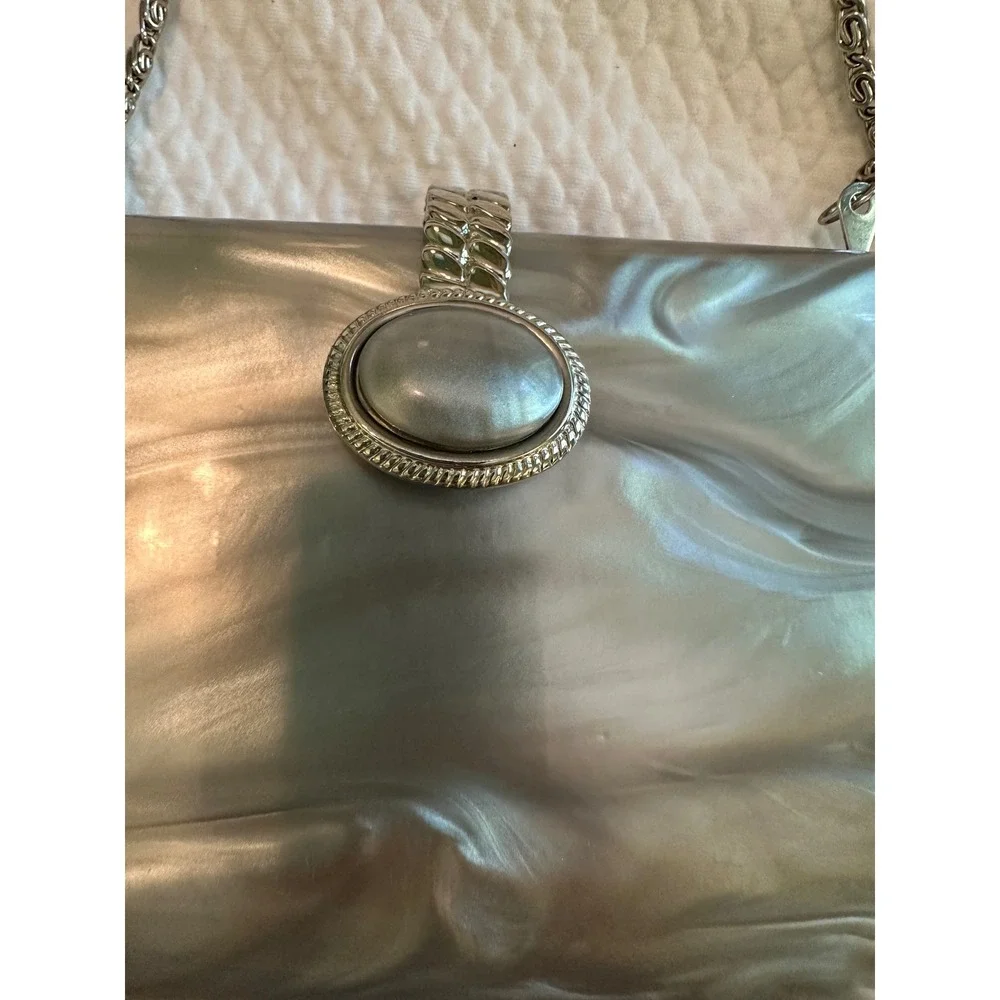 Vintage Silver Marbled Acrylic Hard Shell Evening  Bag w/Chain Strap Crossbody